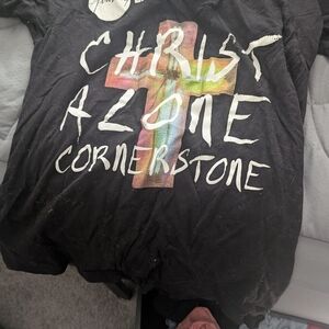 Black Graphic T-Shirt with Colorful Cross